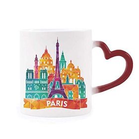 Dıythinker Kırmızı Çok Renkli Castle Paris Fransa Eyfel Kulesi Morphing Isıya Duyarlı Kalp Kupası