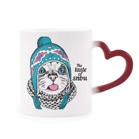 Dıythinker Kırmızı Çok Renkli Cat Head The Taste Of Snow Cat Protect Animal Pet Morphing Isıya Duyarlı Kalp Kupası