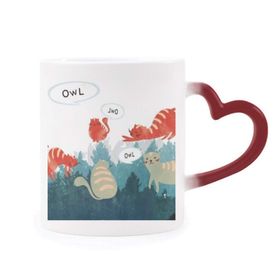 Dıythinker Kırmızı Çok Renkli Cat Talking Owl Protect Animal Pet Lover Morphing Isıya Duyarlı Kalp Kupası