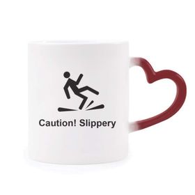 Dıythinker Kırmızı Çok Renkli Caution Slippery Siyah Sembol Isıya Duyarlı Kalp Kupası
