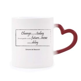 Dıythinker Kırmızı Çok Renkli Change Your Life Today Alıntı Isıya Duyarlı Kalp Kupa