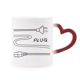 Dıythinker Kırmızı Çok Renkli Çift Delikli Plug Line El Çizimi Isıya Duyarlı Kalp Kupası
