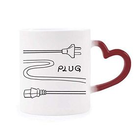 Dıythinker Kırmızı Çok Renkli Çift Delikli Plug Line El Çizimi Isıya Duyarlı Kalp Kupası