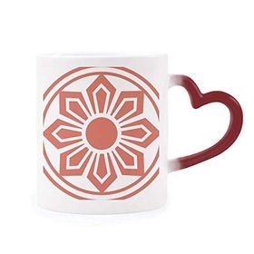 Dıythinker Kırmızı Çok Renkli Çin Çin Kırmızı Çiçek Geleneksel Desen Isıya Duyarlı Kalp Kupası