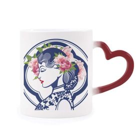 Dıythinker Kırmızı Çok Renkli Çin Kültürü Pembe Güzellik Isıya Duyarlı Kalp Kupa