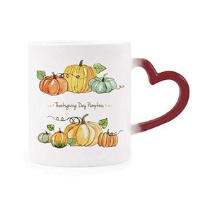Dıythinker Kırmızı Çok Renkli Çizgi Film Pumkin Şükran Günü Desen Isıya Duyarlı Kalp Kupa