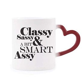 Dıythinker Kırmızı Çok Renkli Classy Sassy A Bit Smart Assy Alıntı Isıya Duyarlı Kalp Kupa