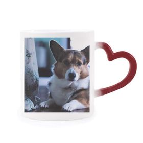Dıythinker Kırmızı Çok Renkli Corgi Köpek Evcil Hayvan Yalnız Resim Isıya Duyarlı Kalp Kupası