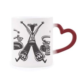 Dıythinker Kırmızı Çok Renkli Dance Celebrate Meksika Totems Tambourine Şekil Isıya Duyarlı Kalp Kupa