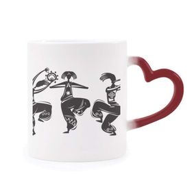 Dıythinker Kırmızı Çok Renkli Dance People Meksika Totems Meksika Flute Morphing Isıya Duyarlı Kalp Kupa