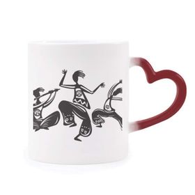 Dıythinker Kırmızı Çok Renkli Dance People Meksika Totems Meksika Şekil Isıya Duyarlı Kalp Kupa