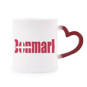 Dıythinker Kırmızı Çok Renkli Danimarka Ülke Bayrağı İsim Isıya Duyarlı Kalp Kupa