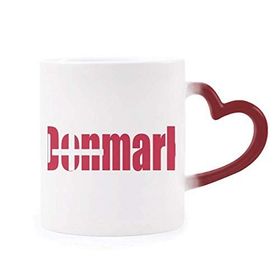 Dıythinker Kırmızı Çok Renkli Danimarka Ülke Bayrağı İsim Isıya Duyarlı Kalp Kupa