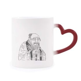 Dıythinker Kırmızı Çok Renkli Dao Religion Çin Mürekkep Boyama Şekil Isıya Duyarlı Kalp Kupası
