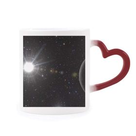 Dıythinker Kırmızı Çok Renkli Dark Sky Night Beyaz Şekil Isıya Duyarlı Kalp Kupa