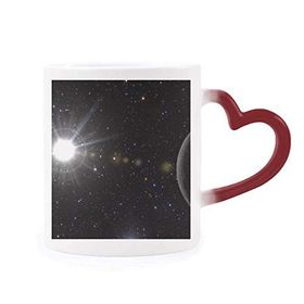 Dıythinker Kırmızı Çok Renkli Dark Sky Night Beyaz Şekil Isıya Duyarlı Kalp Kupa