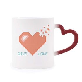 Dıythinker Kırmızı Çok Renkli Disappear Heart Give Love Pixel Morphing Isıya Duyarlı Kalp Kupası