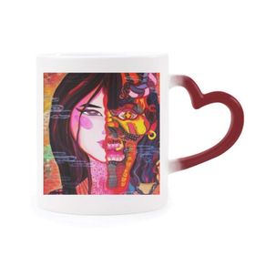 Dıythinker Kırmızı Çok Renkli Disillusionment Soyut Sanat Isıya Duyarlı Kalp Kupa