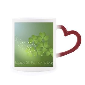 Dıythinker Kırmızı Çok Renkli Dört Yapraklı Yıldız İrlanda St.patrick Günü Isıya Duyarlı Kalp Kupa