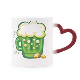 Dıythinker Kırmızı Çok Renkli Dört Yapraklı Yonca Bira İrlanda St.patrick Günü Isıya Duyarlı Kalp Kupası