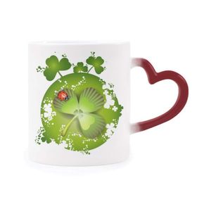 Dıythinker Kırmızı Çok Renkli Dört Yapraklı Yonca İrlanda St.patrick's Day Şekil Isıya Duyarlı Kalp Kupa
