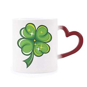Dıythinker Kırmızı Çok Renkli Dört Yapraklı Yonca İrlanda St.patrick's Day Şekil Isıya Duyarlı Kalp Kupa
