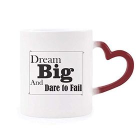 Dıythinker Kırmızı Çok Renkli Dream Big And Dare To Fail Alıntı Isıya Duyarlı Kalp Kupa