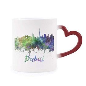 Dıythinker Kırmızı Çok Renkli Dubai Birleşik Arap Emirlikleri Şehri Isıya Duyarlı Kalp Kupası
