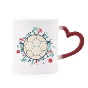 Dıythinker Kırmızı Çok Renkli Dünya Ağaçları Futbol Futbol Spor Şekil Isıya Duyarlı Kalp Kupası
