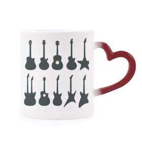Dıythinker Kırmızı Çok Renkli Elektrikli Gitar Müzik Canlılığı Sesler Isıya Duyarlı Kalp Kupası