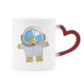 Dıythinker Kırmızı Çok Renkli Evren ve Uzaylı Güzel Astronot Isıya Duyarlı Kalp Kupası
