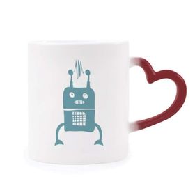 Dıythinker Kırmızı Çok Renkli Evren ve Uzaylı Robot Isıya Duyarlı Kalp Kupası