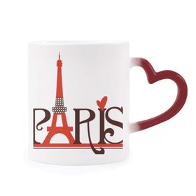 Dıythinker Kırmızı Çok Renkli Eyfel Kulesi Paris Fransa Ülke Şehir Kültürü Şekil Isıya Duyarlı Kalp Kupa