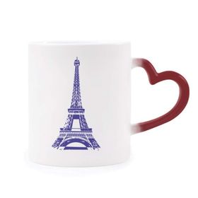 Dıythinker Kırmızı Çok Renkli Eyfel Kulesi Silüeti Fransa Paris Şekil Isıya Duyarlı Kalp Kupa