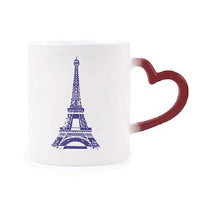 Dıythinker Kırmızı Çok Renkli Eyfel Kulesi Silüeti Fransa Paris Şekil Isıya Duyarlı Kalp Kupa