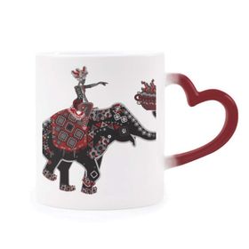 Dıythinker Kırmızı Çok Renkli Fil Performansı Çin Azınlık Sabahlık Totem Isıya Duyarlı Kalp Kupası