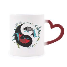 Dıythinker Kırmızı Çok Renkli Fish China Taichi Sekiz Diyagram Değiştirme Kupası Isıya Duyarlı Kalp Kupası