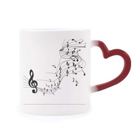 Dıythinker Kırmızı Çok Renkli Flappg Mor Müzik Notaları Beyaz Şekil Isıya Duyarlı Kalp Kupa