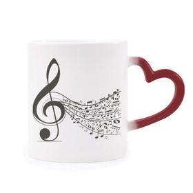 Dıythinker Kırmızı Çok Renkli Flappg Müzik Notaları Üçlü Clef Isıya Duyarlı Kalp Kupası