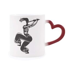 Dıythinker Kırmızı Çok Renkli Flute Celebrate Silhouette Meksika Dans Meksika Şekil Isıya Duyarlı Kalp Kupa