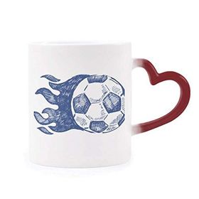 Dıythinker Kırmızı Çok Renkli Futbol Alev Mavi Desenli Futbol Isıya Duyarlı Kalp Kupası