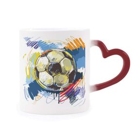 Dıythinker Kırmızı Çok Renkli Futbol Futbol Spor Boyalı Şekil Isıya Duyarlı Kalp Kupa