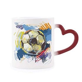 Dıythinker Kırmızı Çok Renkli Futbol Futbol Spor Boyalı Şekil Isıya Duyarlı Kalp Kupa