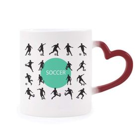 Dıythinker Kırmızı Çok Renkli Futbol Futbol Spor Silüetleri Şekil Isıya Duyarlı Kalp Kupa