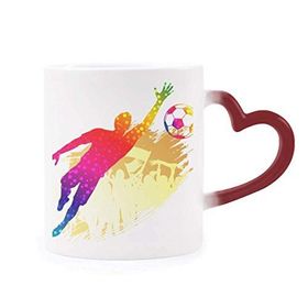 Dıythinker Kırmızı Çok Renkli Futbol Kaleci Blokları Futbol Şekil Isıya Duyarlı Kalp Kupa