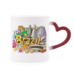 Dıythinker Kırmızı Çok Renkli Futbol Oscar Niemeyer Brezilya Grafiti Isıya Duyarlı Kalp Kupa
