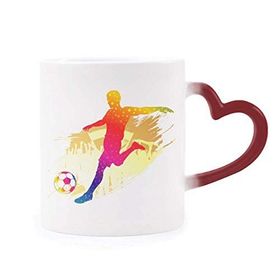 Dıythinker Kırmızı Çok Renkli Futbol Sporcuları Çekim Çalışan Hareketli Şekil Isıya Duyarlı Kalp Kupası