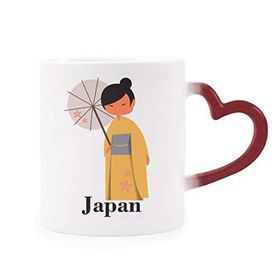 Dıythinker Kırmızı Çok Renkli Geleneksel Japon Kadın Elbise Kodu Isıya Duyarlı Kalp Kupa