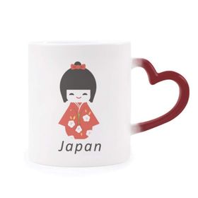 Dıythinker Kırmızı Çok Renkli Geleneksel Japon Yerel Küçük Kız Morphing Isıya Duyarlı Kalp Kupa