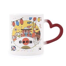 Dıythinker Kırmızı Çok Renkli Geleneksel Japon Yerel Kültürel Şekil Isıya Duyarlı Kalp Kupası